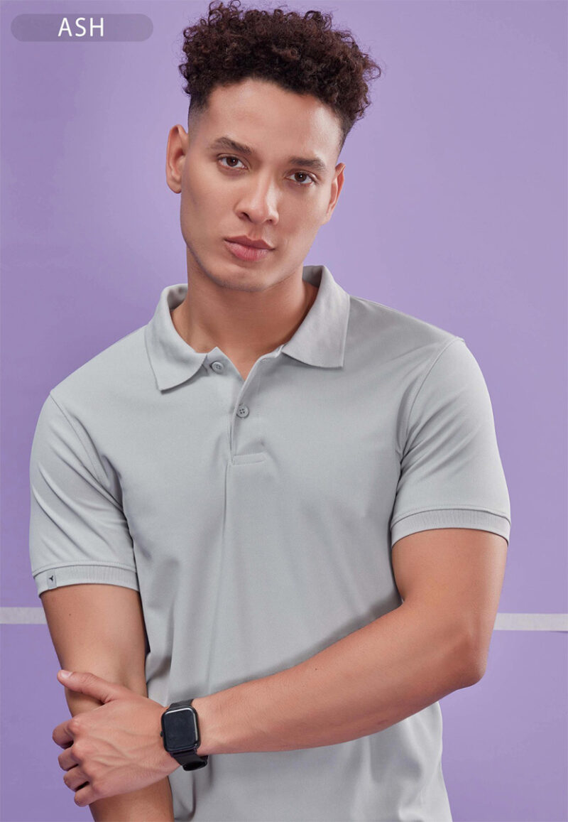 Men Solid Slim Fit Polo T-shirt (Ash Color) with MATPIQ