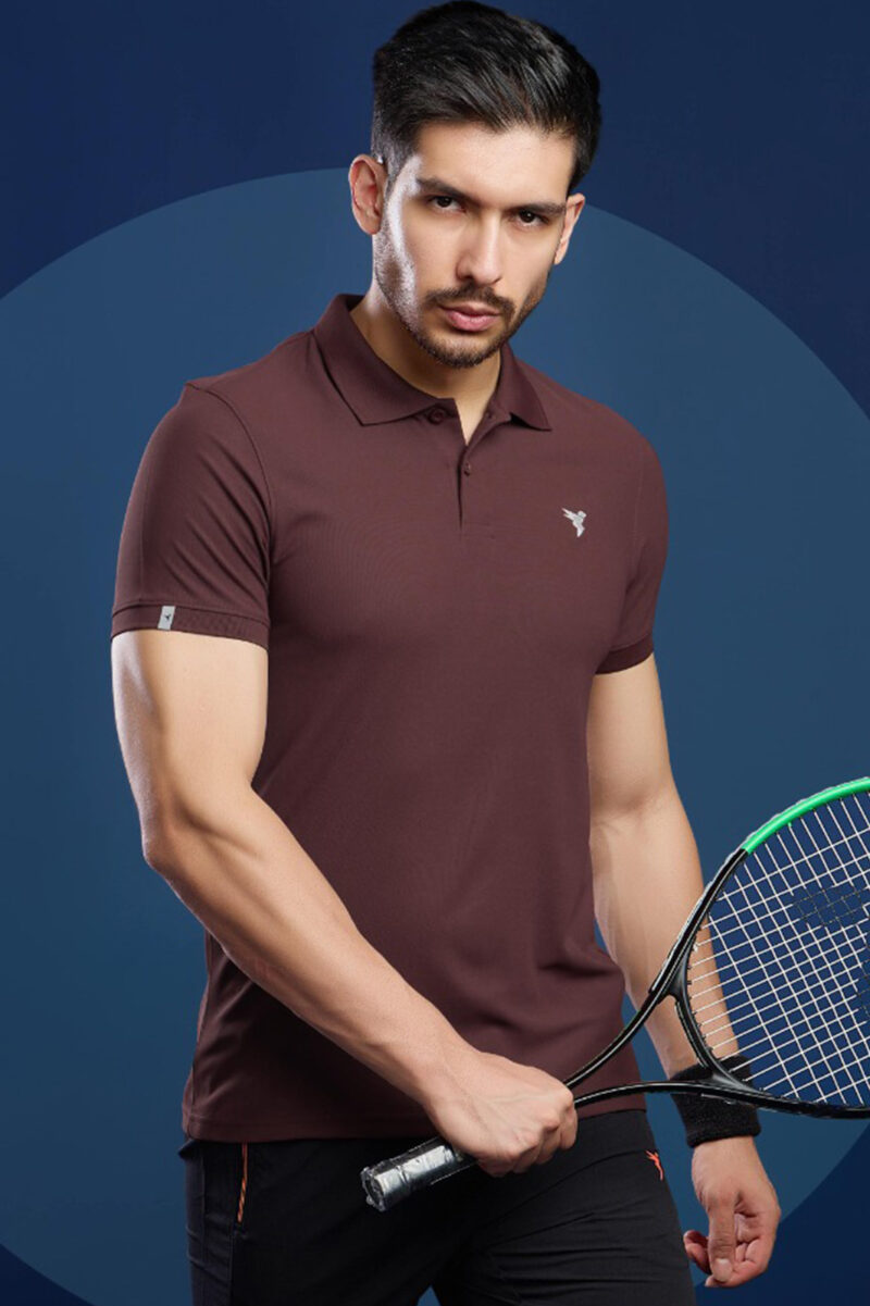 Men Solid Slim Fit Polo T-shirt (Chocolate Truffle Color) with MATPIQ - Techno Sports
